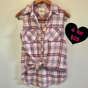 PLAID FLANNEL TANK TOP PURPLE SIZE XS